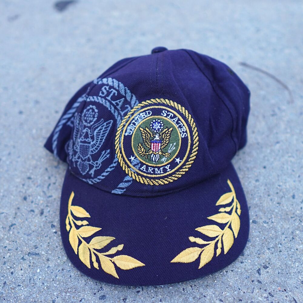 US Army Gold Leaf Brim Embroidered Navy Cap Adjustable OSFA